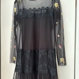 Sheer embroidered dress with slip